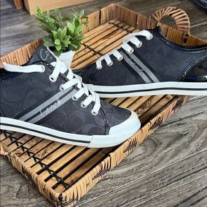 Coach Folly Signature Black & White Jacquard & Patent Leather Sneakers New! 7.5